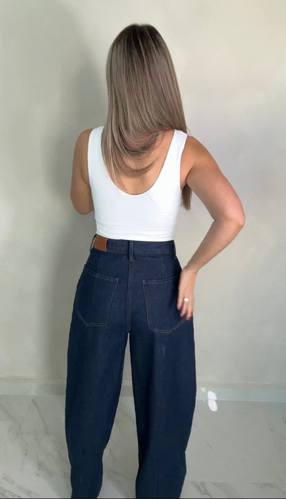 MID-RISE PLEAT DENIM PANTS