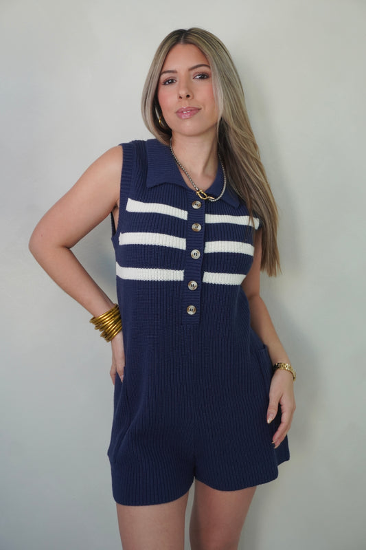 NAVY POLO ROMPER
