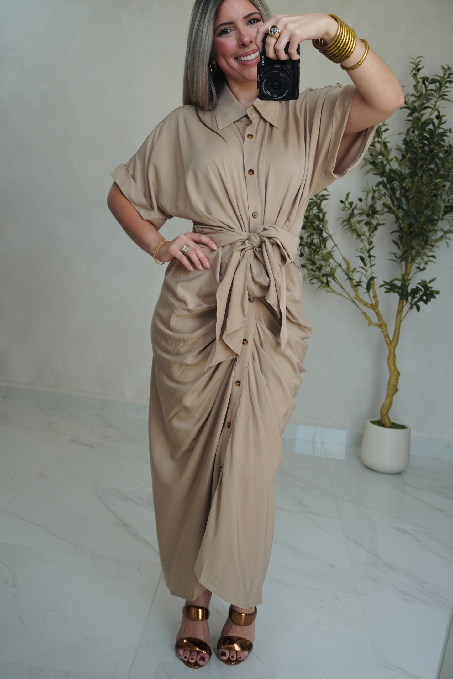 MIDI FRONT TIE DRESS