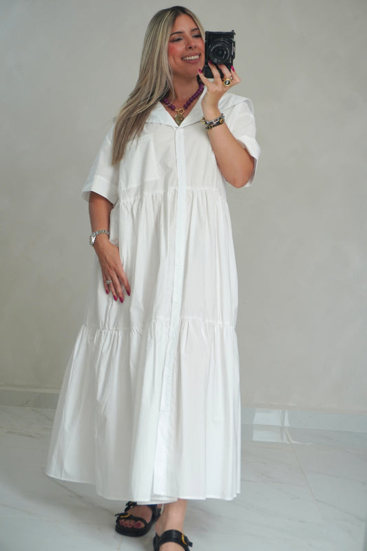 BUTTON DOWN MIDI DRESS