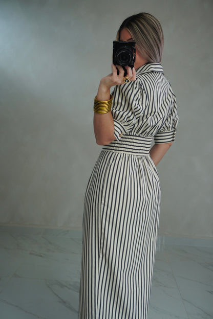 STRIPE SLEEVE MIDI DRESS