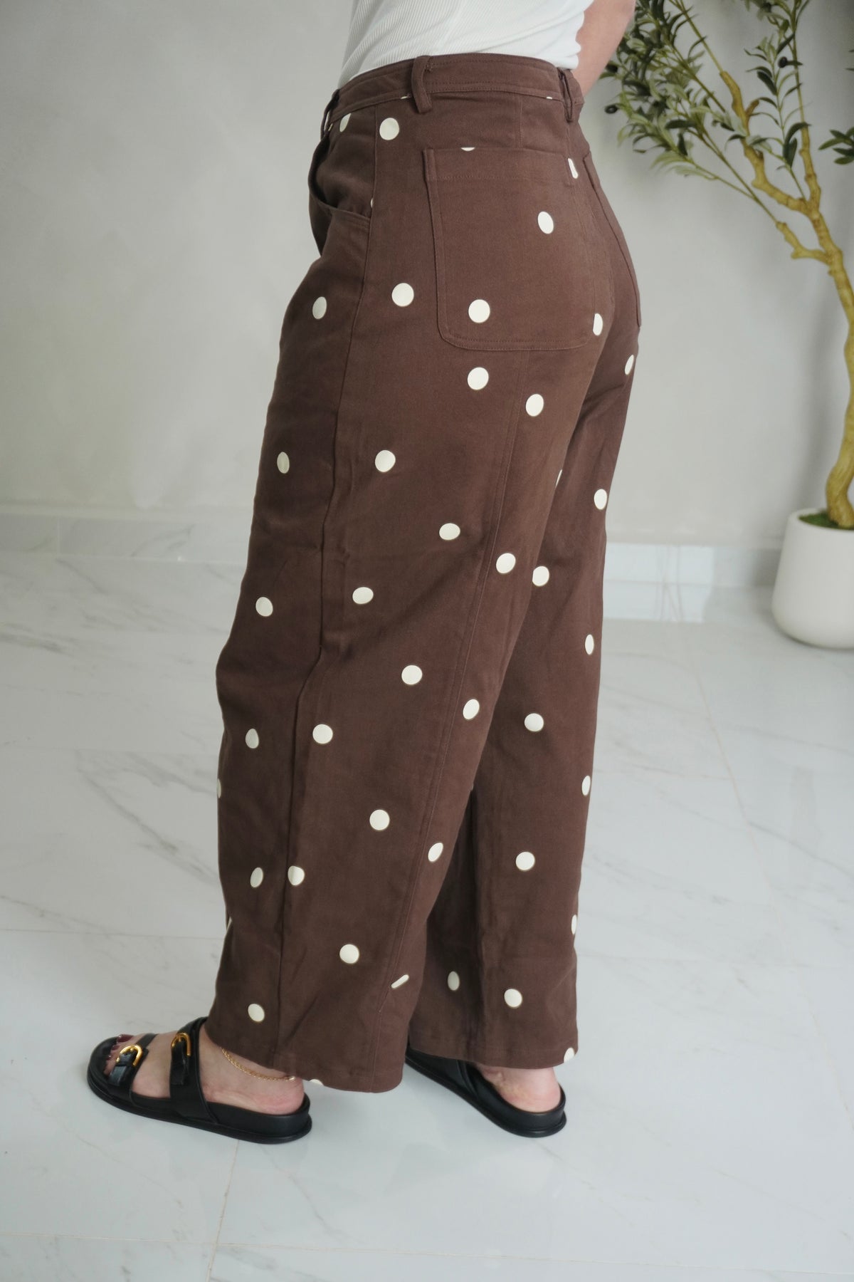 POLKADOT MID WAIST BARREL PANT