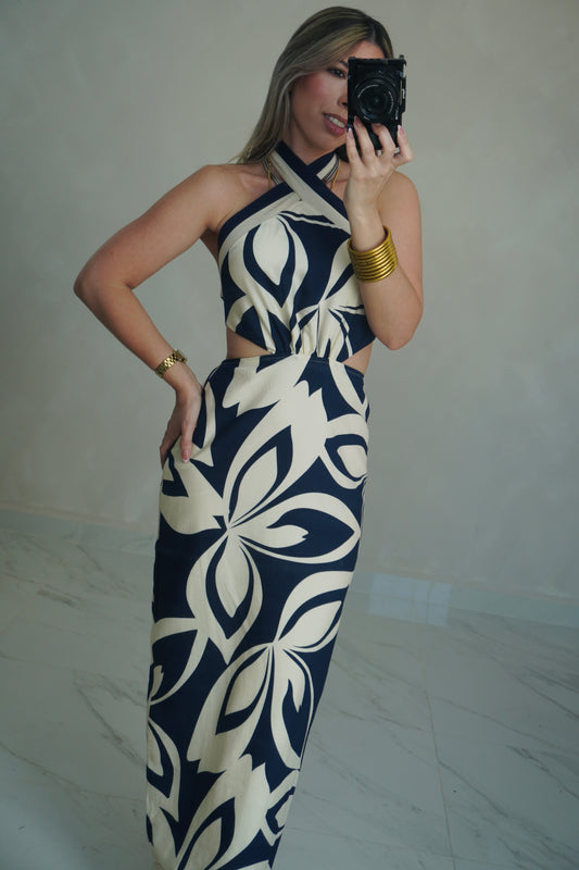 CUT OUT HALTER MIDI DRESS