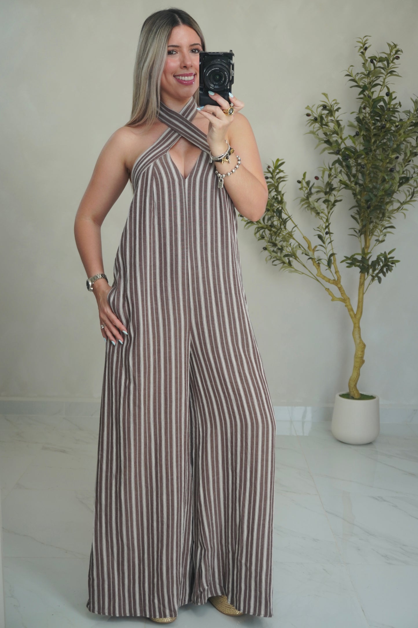 STRIPED HALTER JUMPSUIT