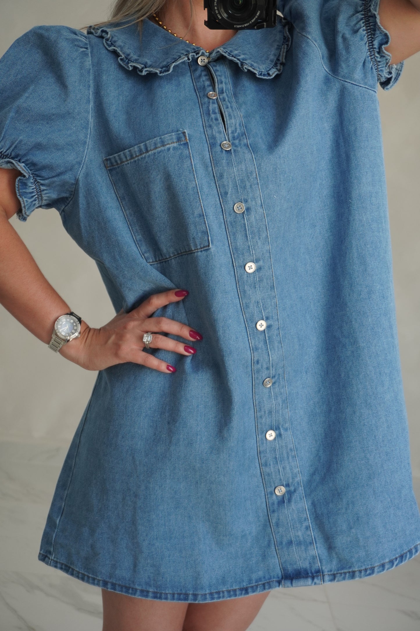 DENIM PUFF SLEEVES DRESS