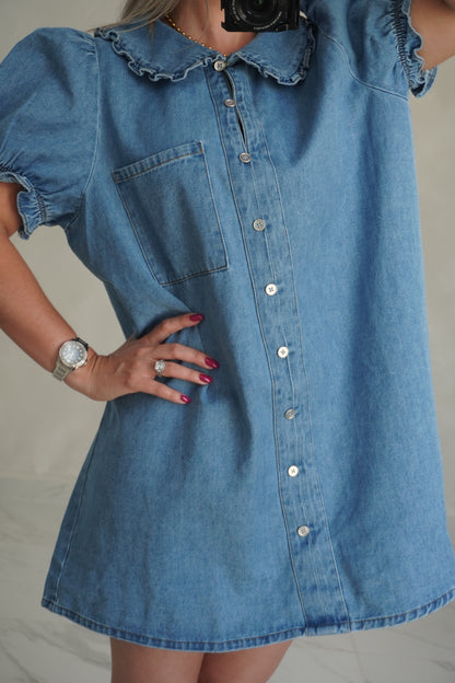 DENIM PUFF SLEEVES DRESS