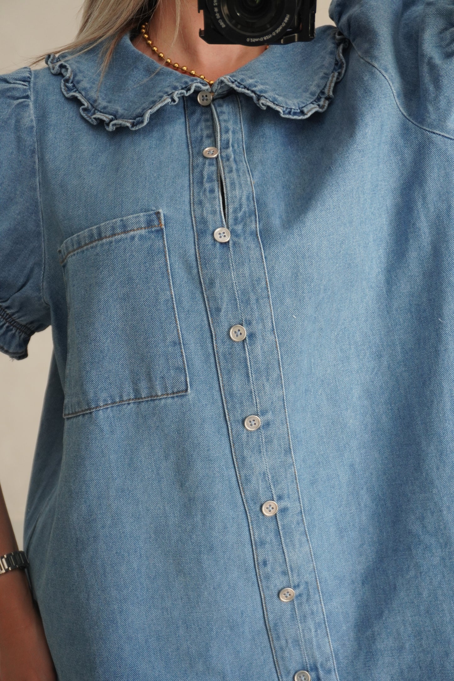 DENIM PUFF SLEEVES DRESS
