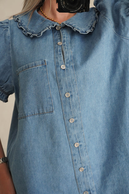 DENIM PUFF SLEEVES DRESS