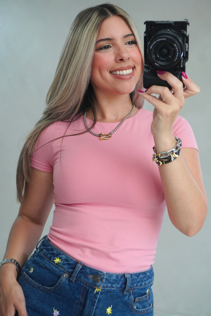 ROUND NECK BASIC TOP - PINK