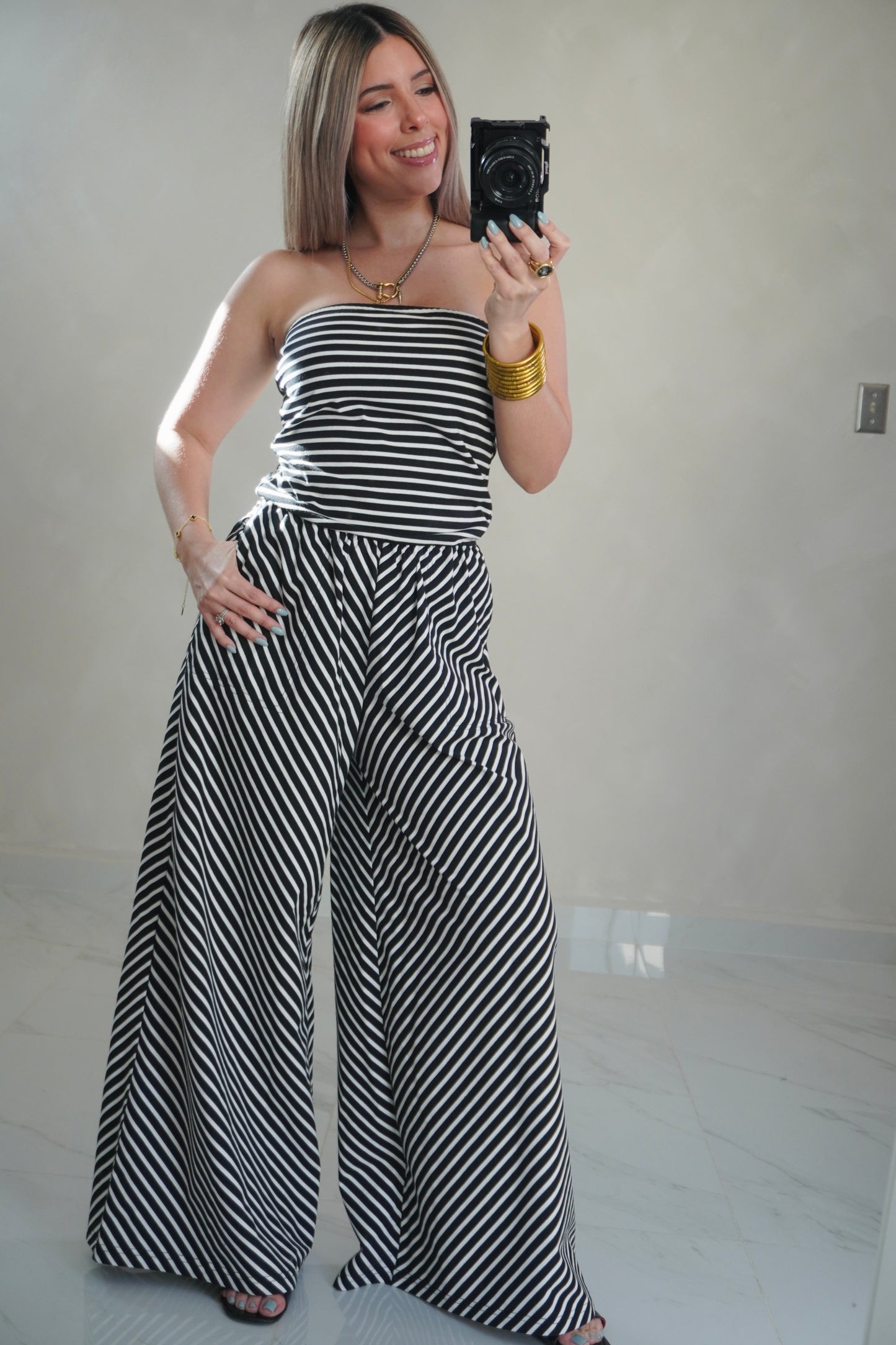 STRIPED KNIT JUMPSUIT