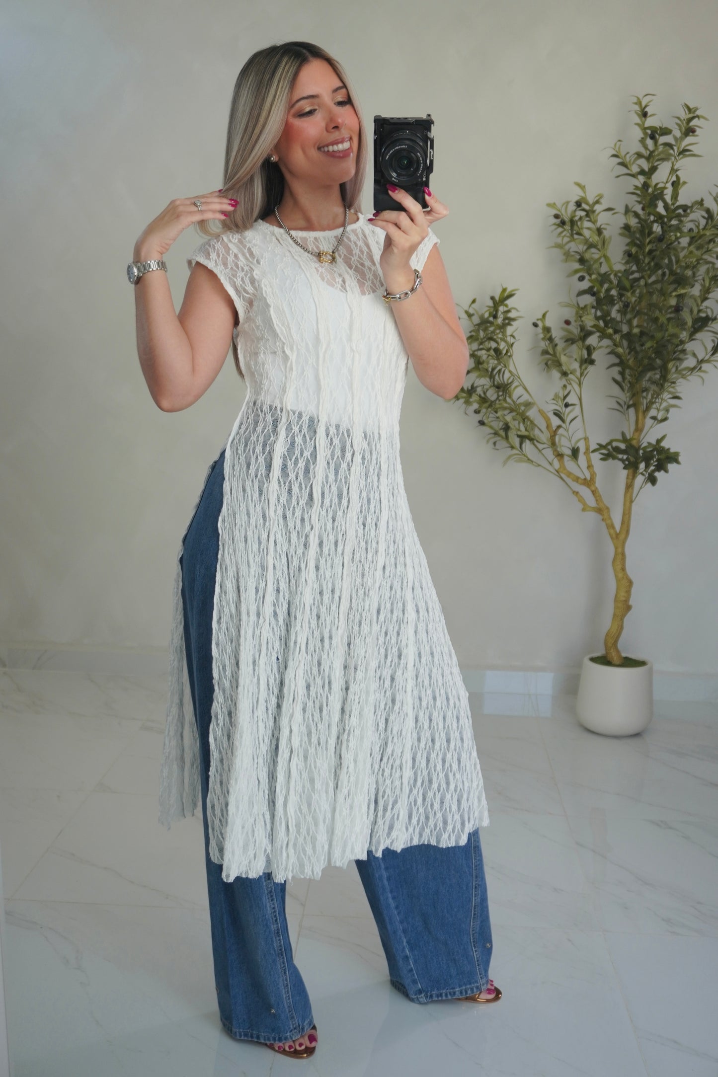 SHEER LACE OVERLAY DRESS