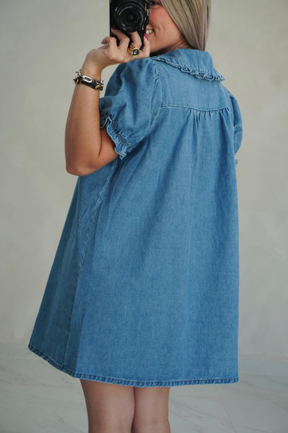 DENIM PUFF SLEEVES DRESS