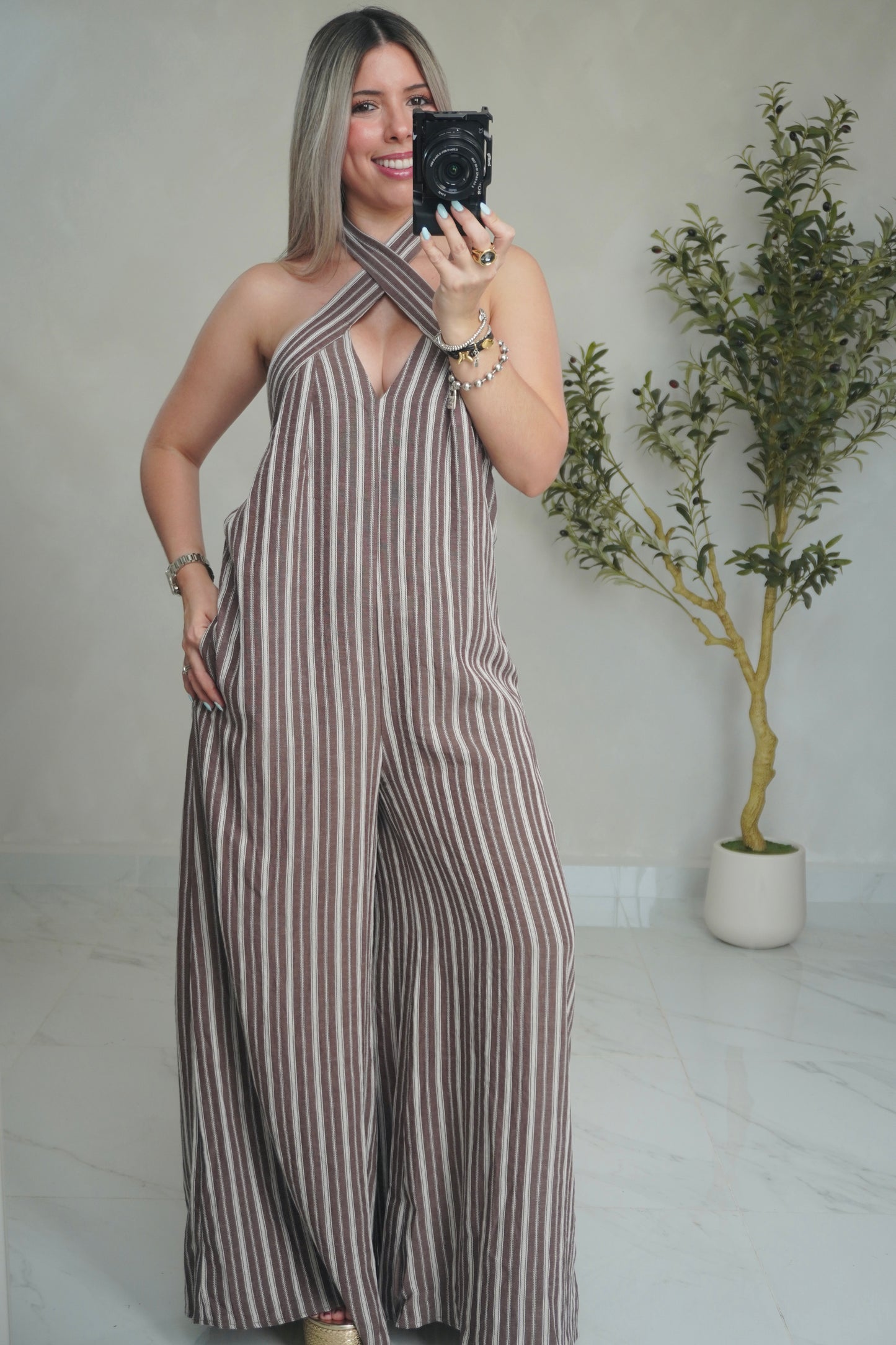 STRIPED HALTER JUMPSUIT