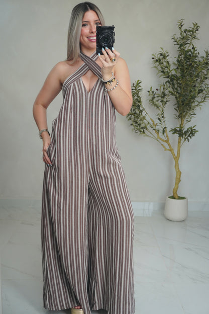 STRIPED HALTER JUMPSUIT