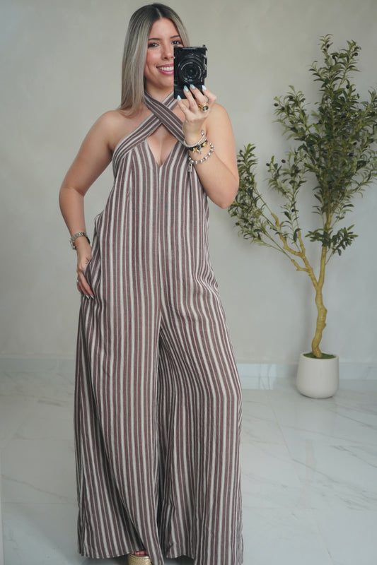 STRIPED HALTER JUMPSUIT