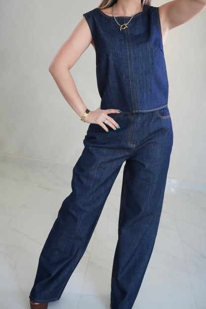 DENIM BACK TIE TOP & PANTS SET