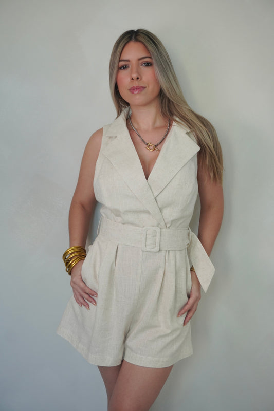 BELTED LINEN ROMPER