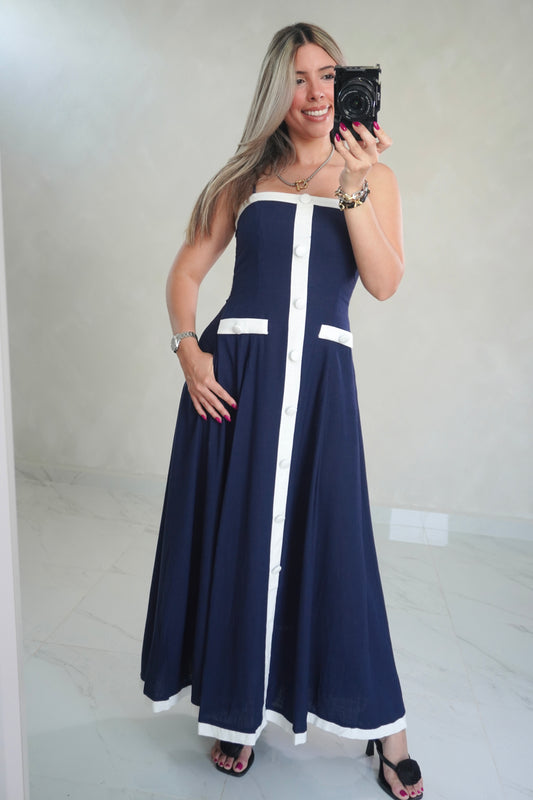 LINEN BACK BOW MIDI DRESS