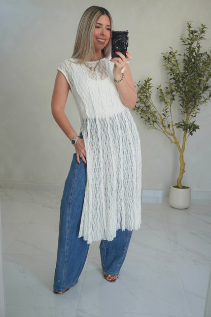 SHEER LACE OVERLAY DRESS