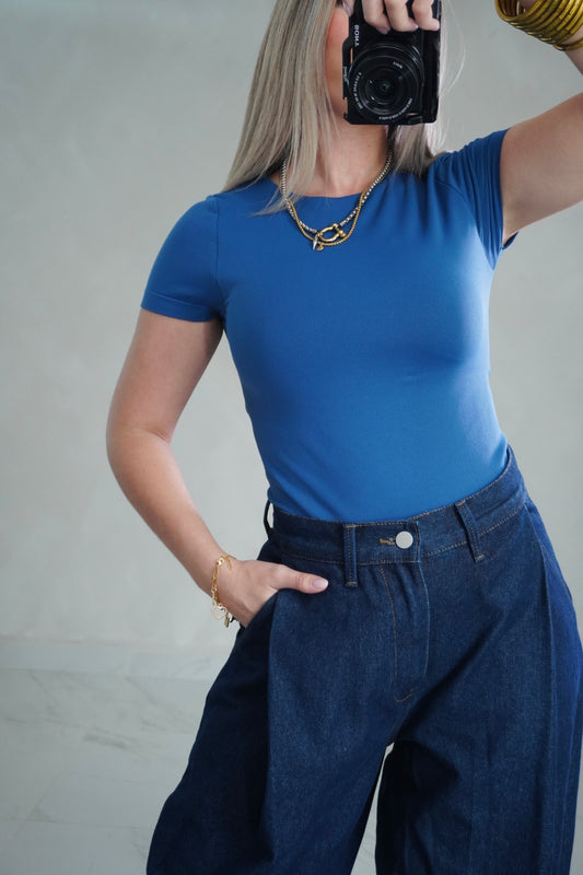 ROUND NECK BASIC TOP - BLUE