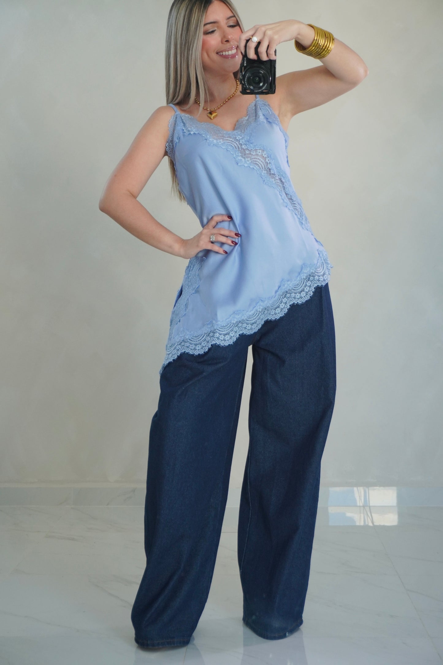 ASYMMETRIC LACE TOP - BLUE