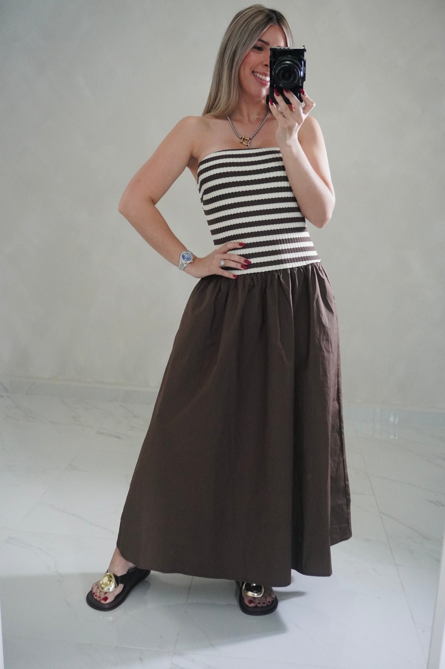 TUBE STRIPED MIDI DRESS