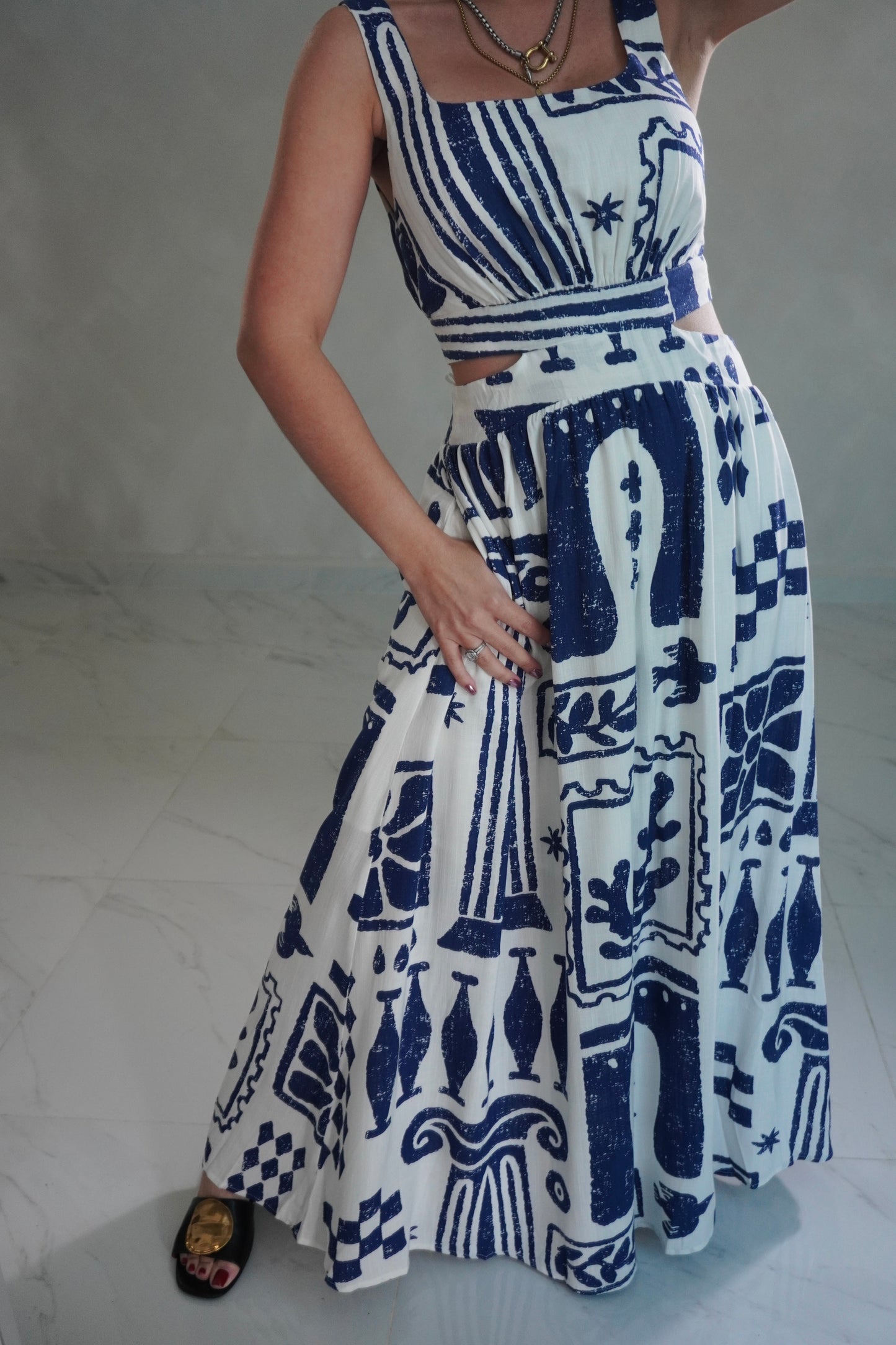 PRINTED CUT OUT MIDI DRESS