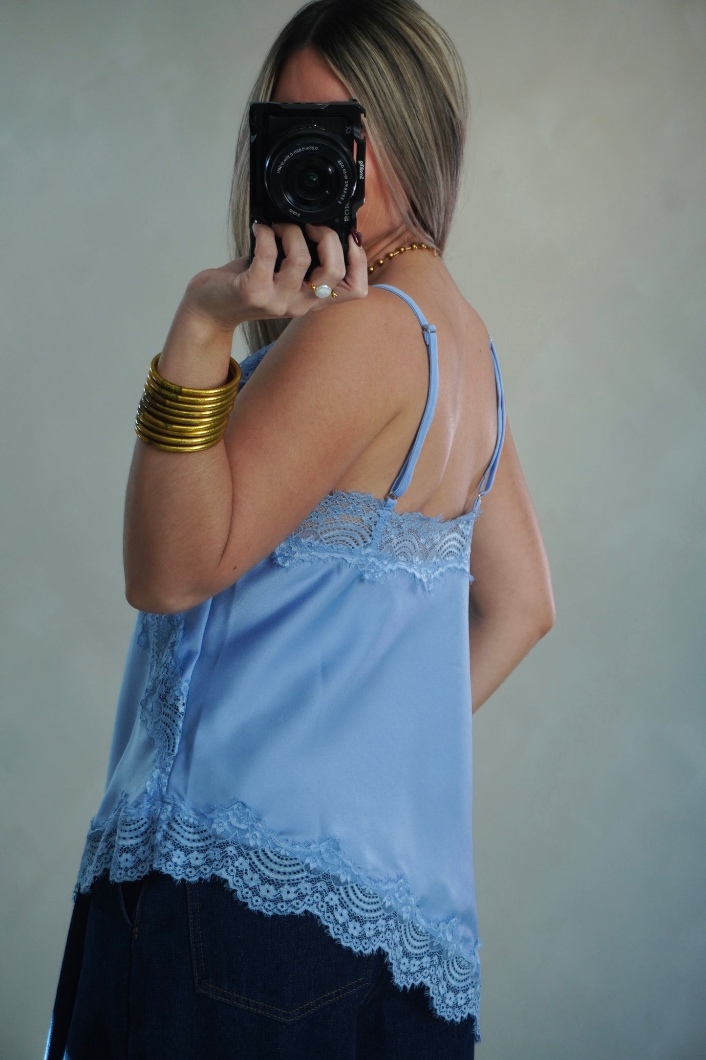ASYMMETRIC LACE TOP - BLUE