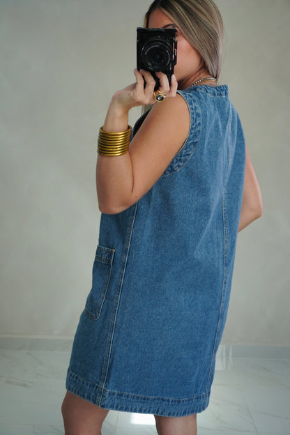 BUTTON FRONT DENIM DRESS