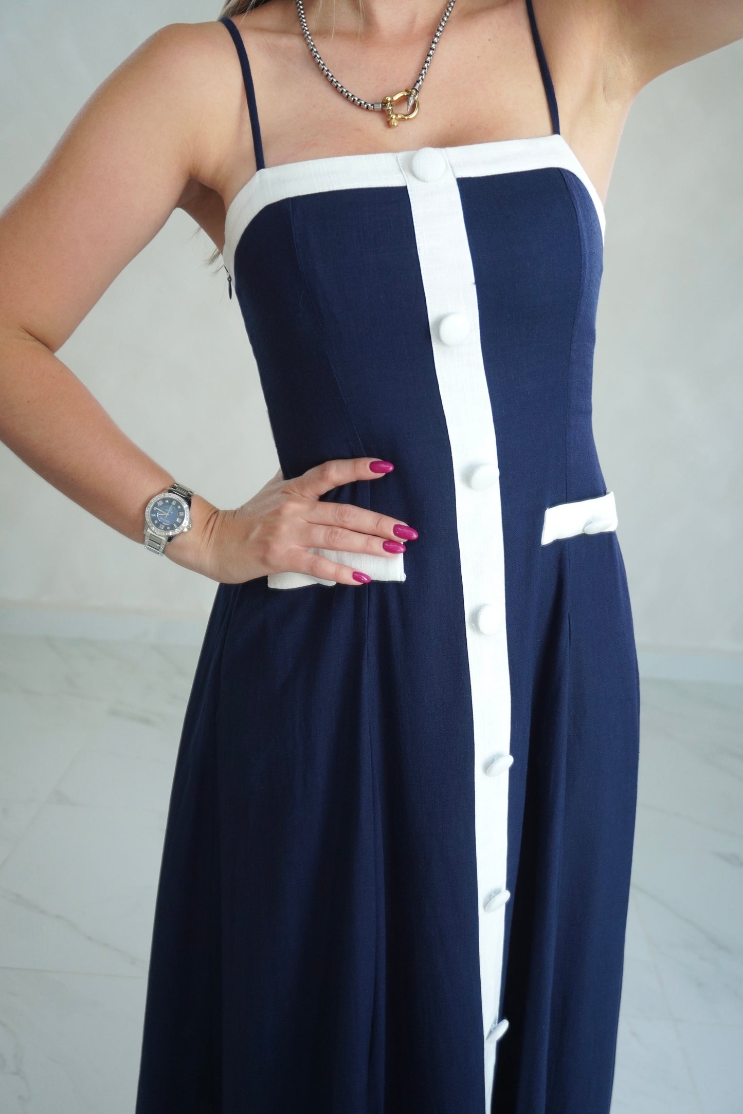 LINEN BACK BOW MIDI DRESS