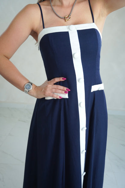 LINEN BACK BOW MIDI DRESS