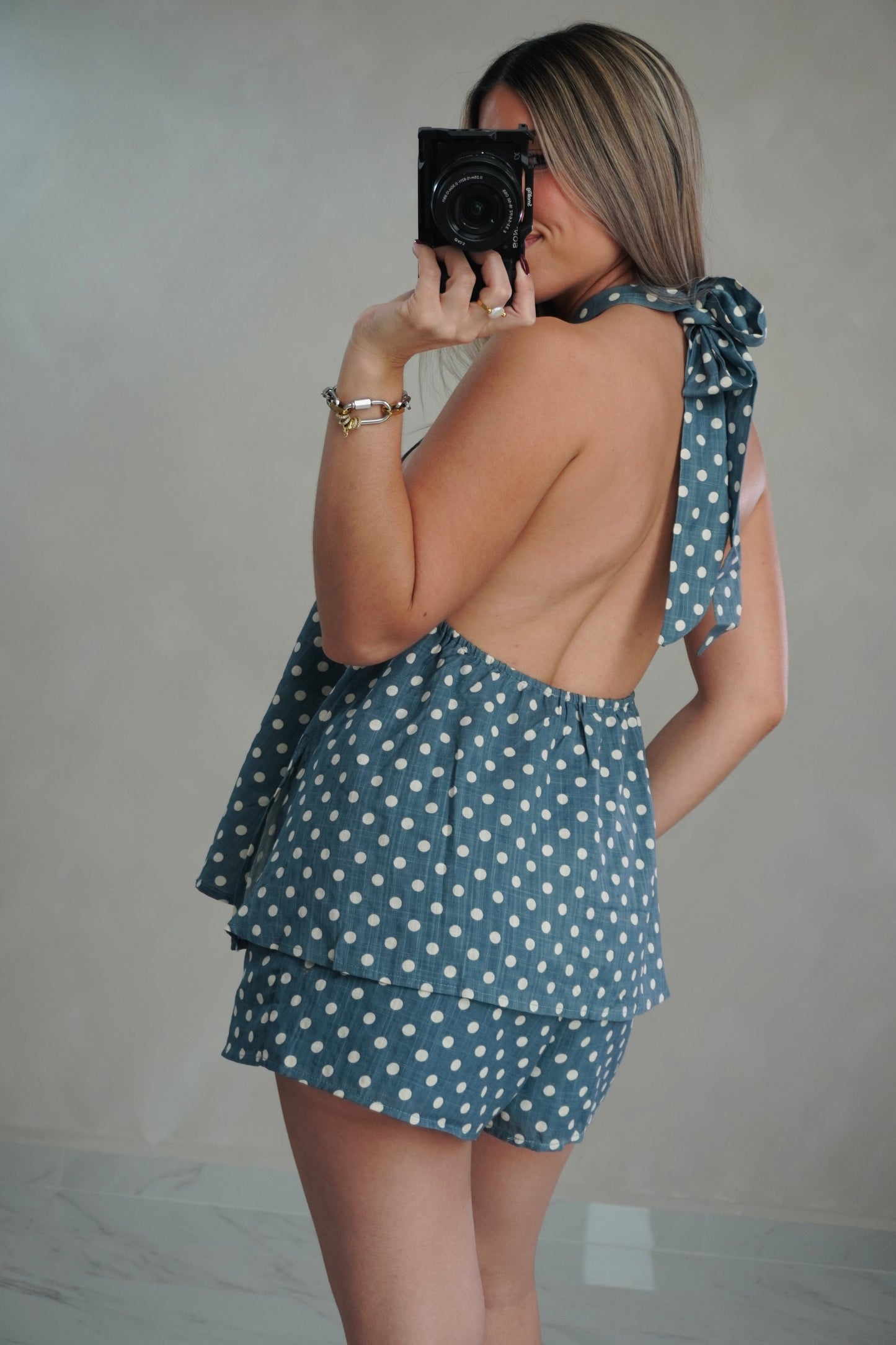 POLKA DOT HALTER TOP & SHORT SET