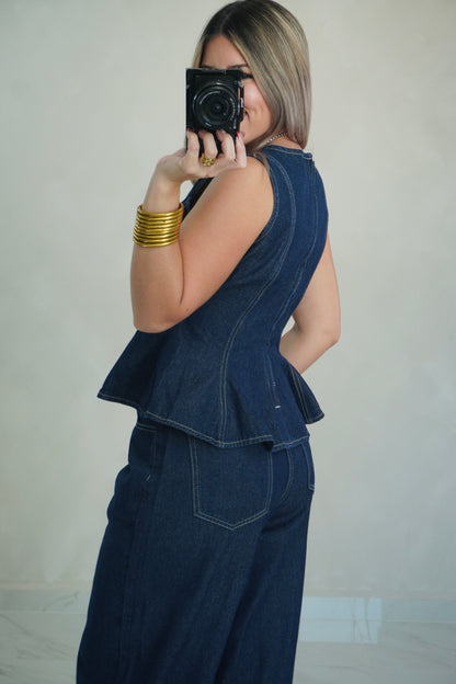 DENIM TOP & WIDE JEANS SET