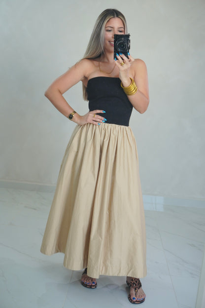 STRAPLESS KNIT MIDI DRESS