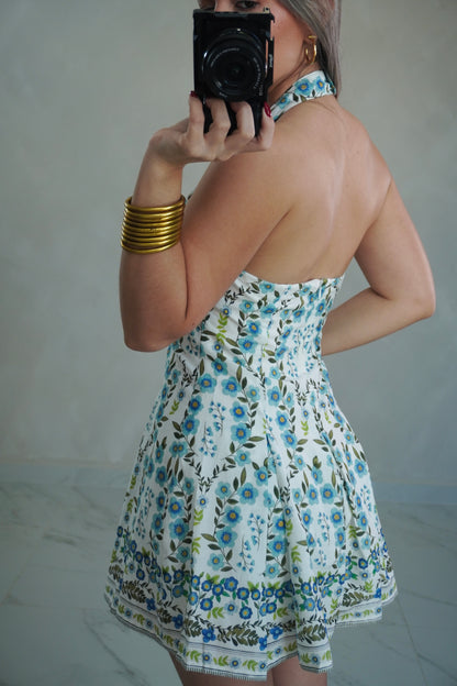 FLORAL HALTER ROMPER - BLUE