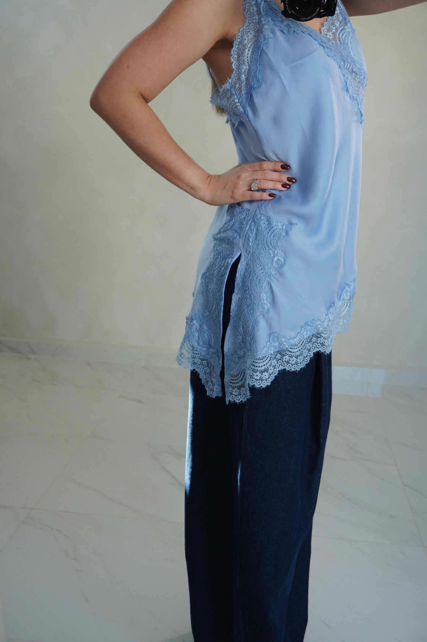 ASYMMETRIC LACE TOP - BLUE
