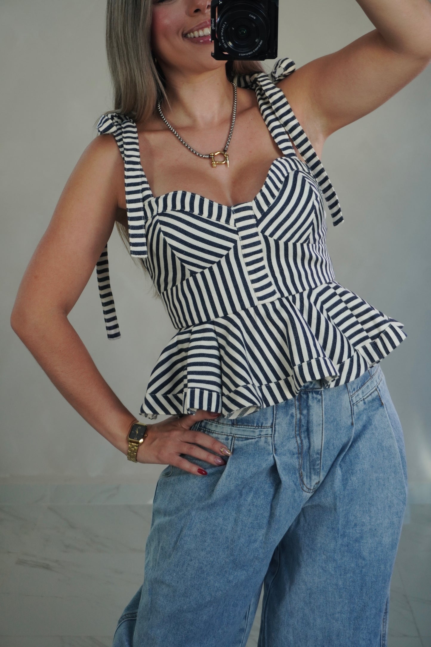 PEPLUM BOW TIE TOP