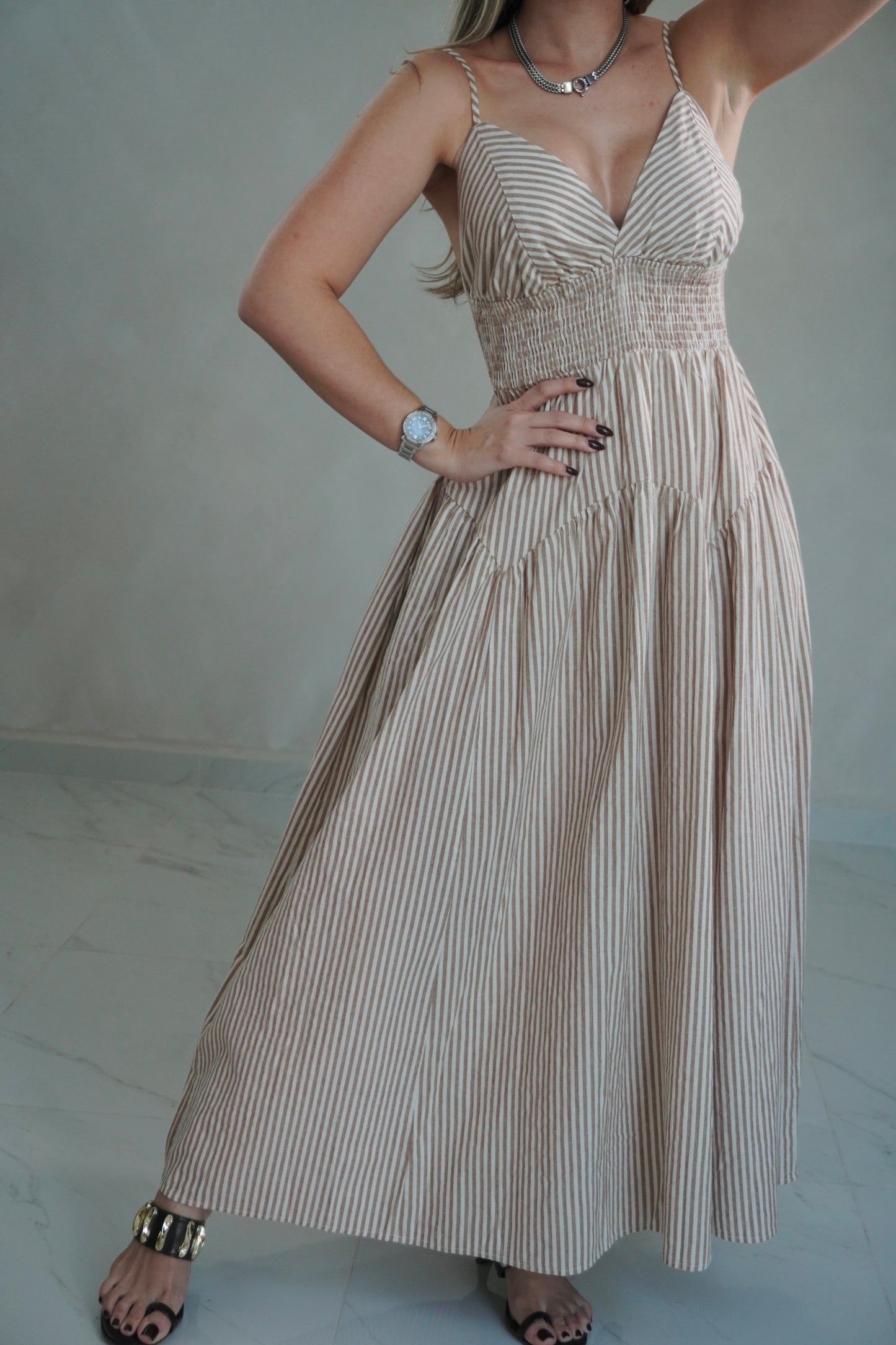 TAUPE STRIPED DRESS