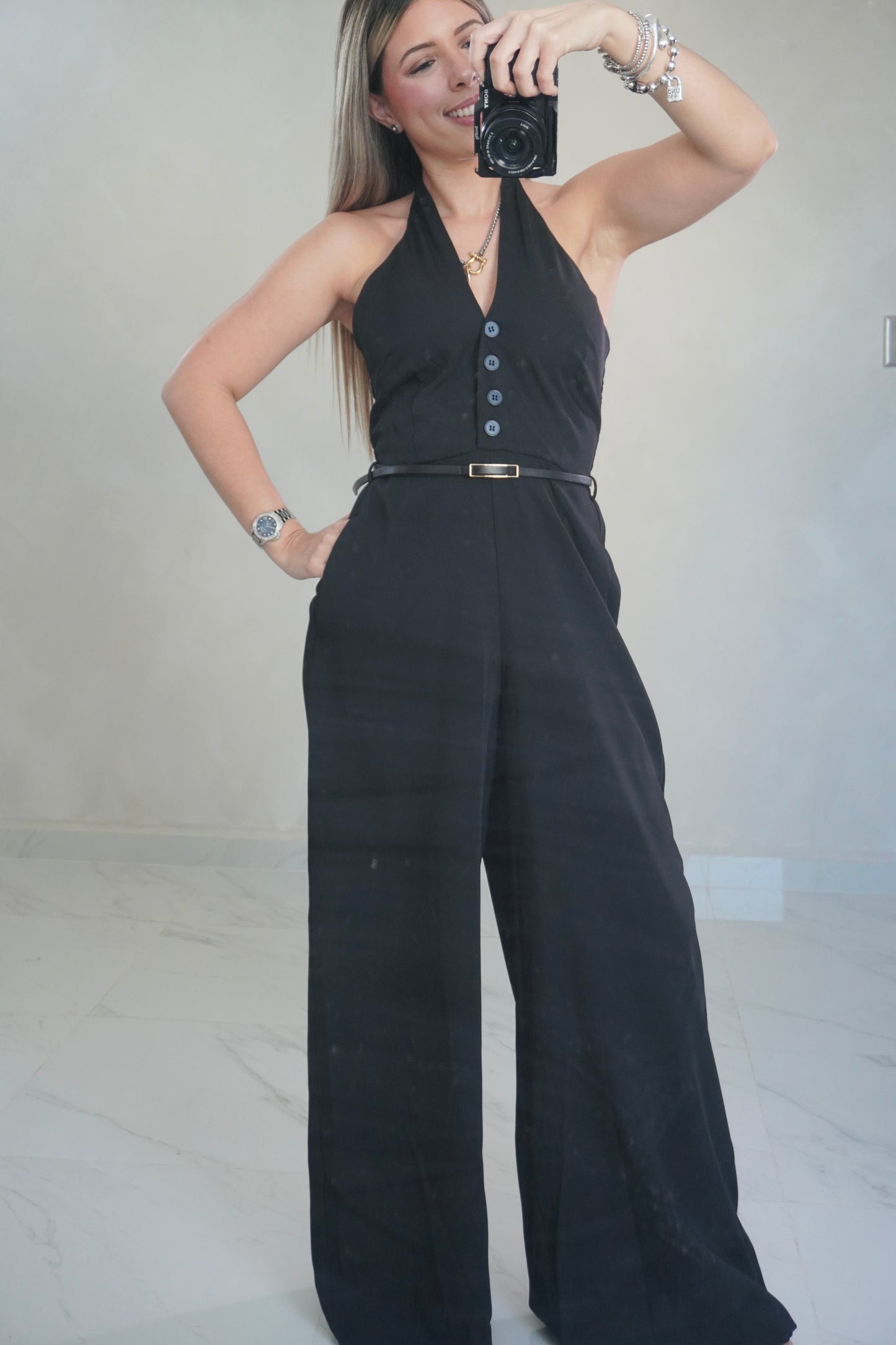 HALTER BELTED JUMPSUIT