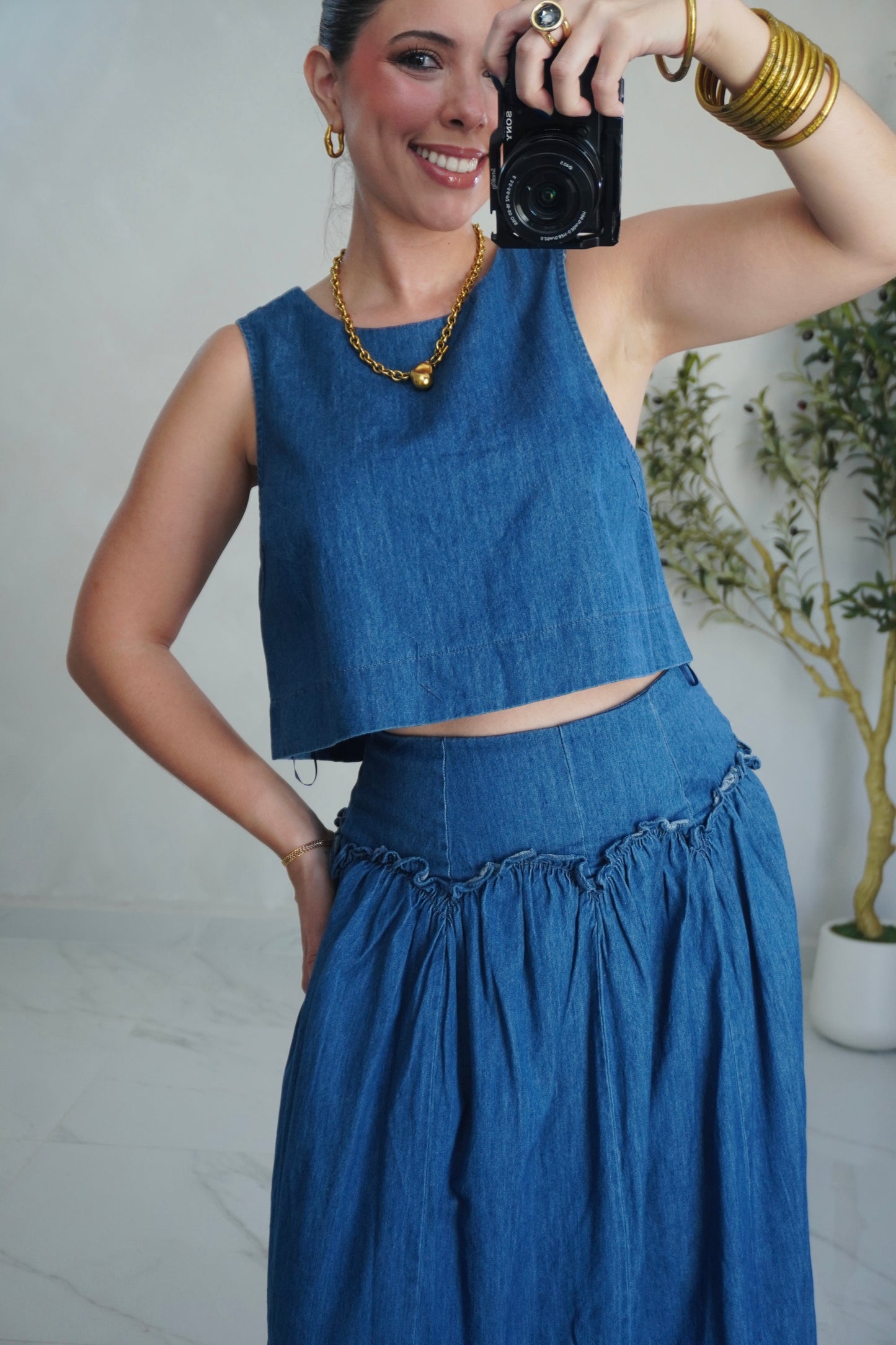 SCALLOP DENIM SKIRT SET