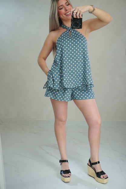 POLKA DOT HALTER TOP & SHORT SET