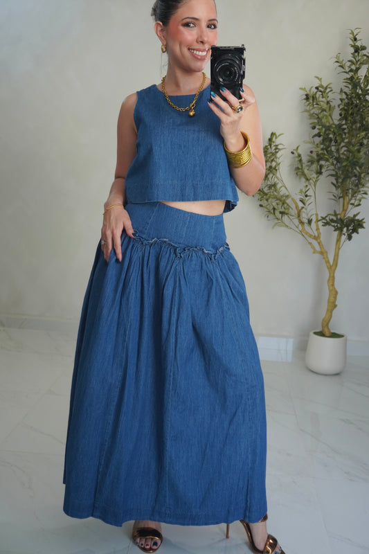 SCALLOP DENIM SKIRT SET