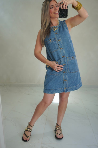 BUTTON FRONT DENIM DRESS