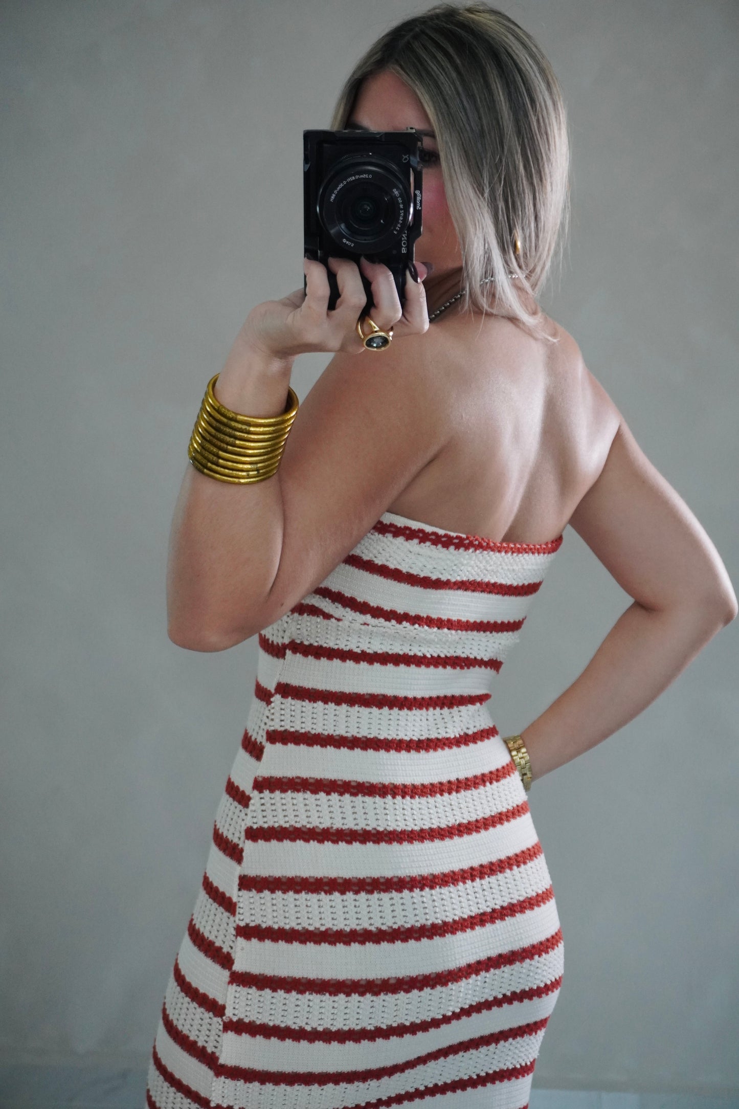 STRIPES STRAPPLES DRESS