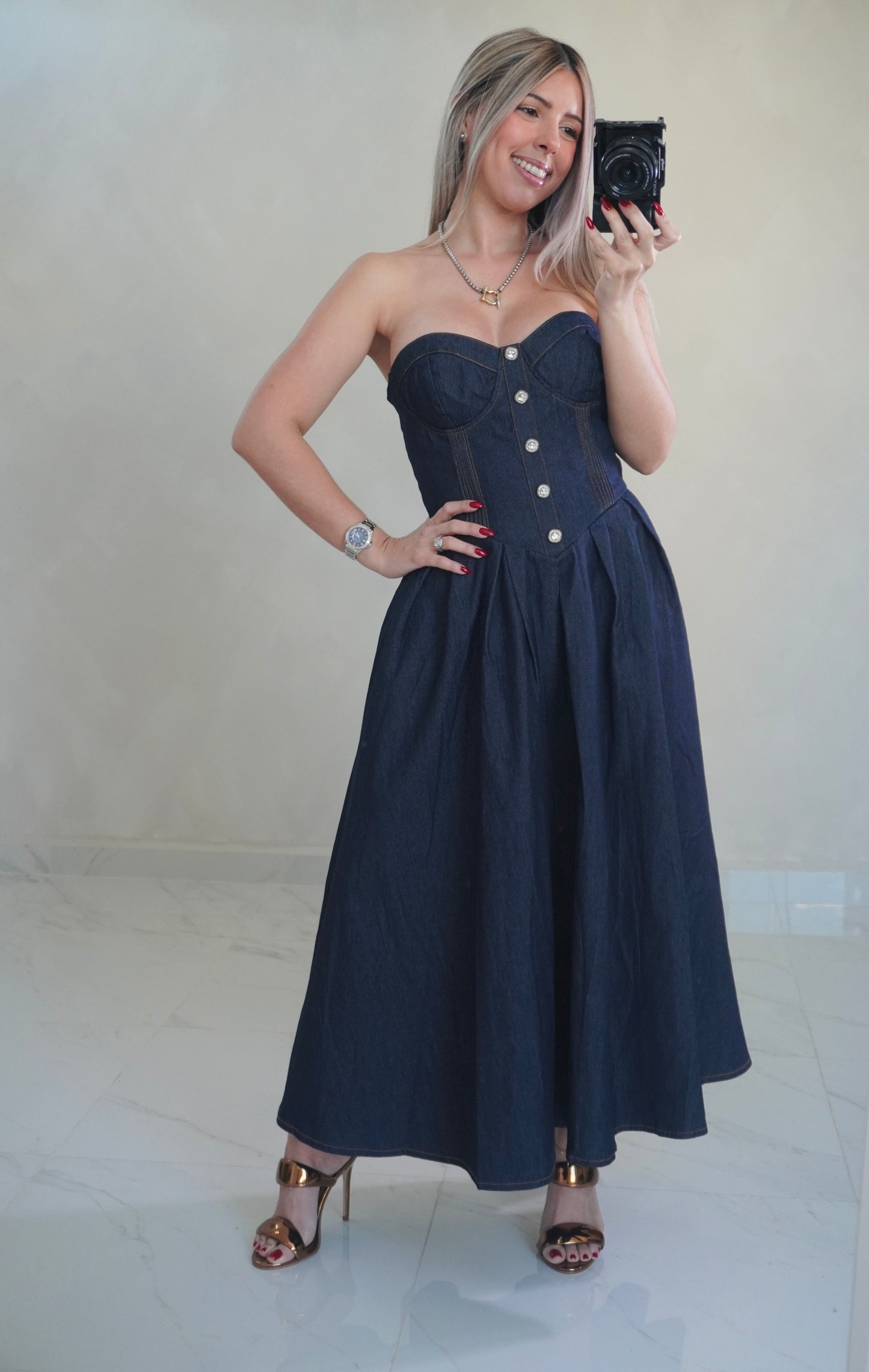 DARK DENIM MIDI DRESS
