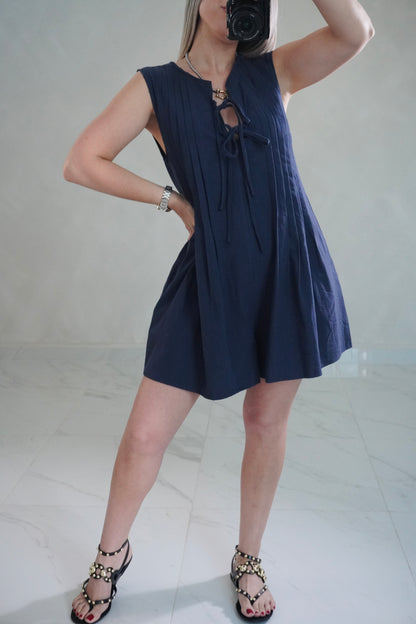 NAVY PLEATED ROMPER