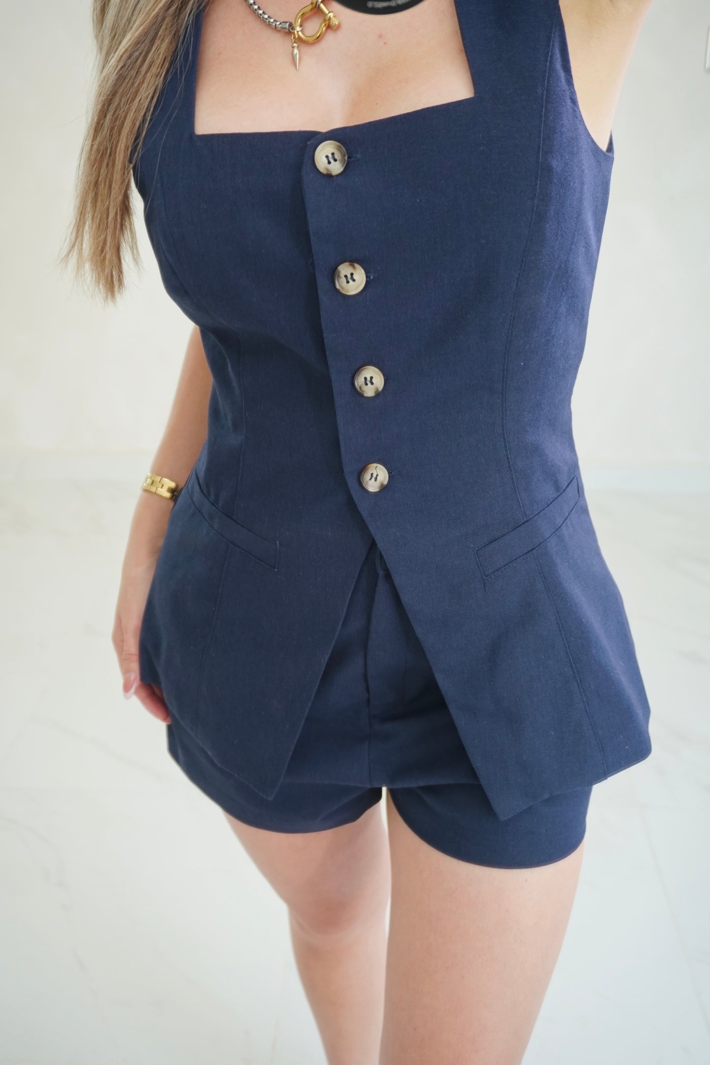 LINEN VEST SHORT SET
