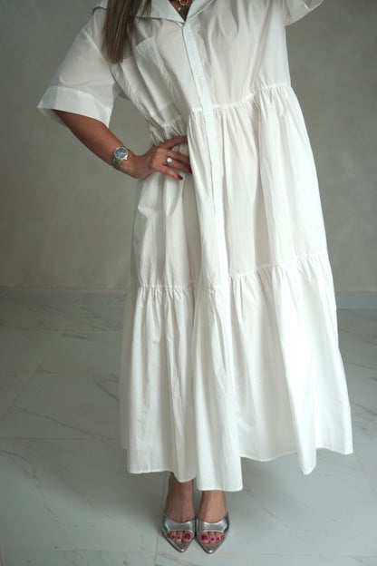 BUTTON DOWN MIDI DRESS