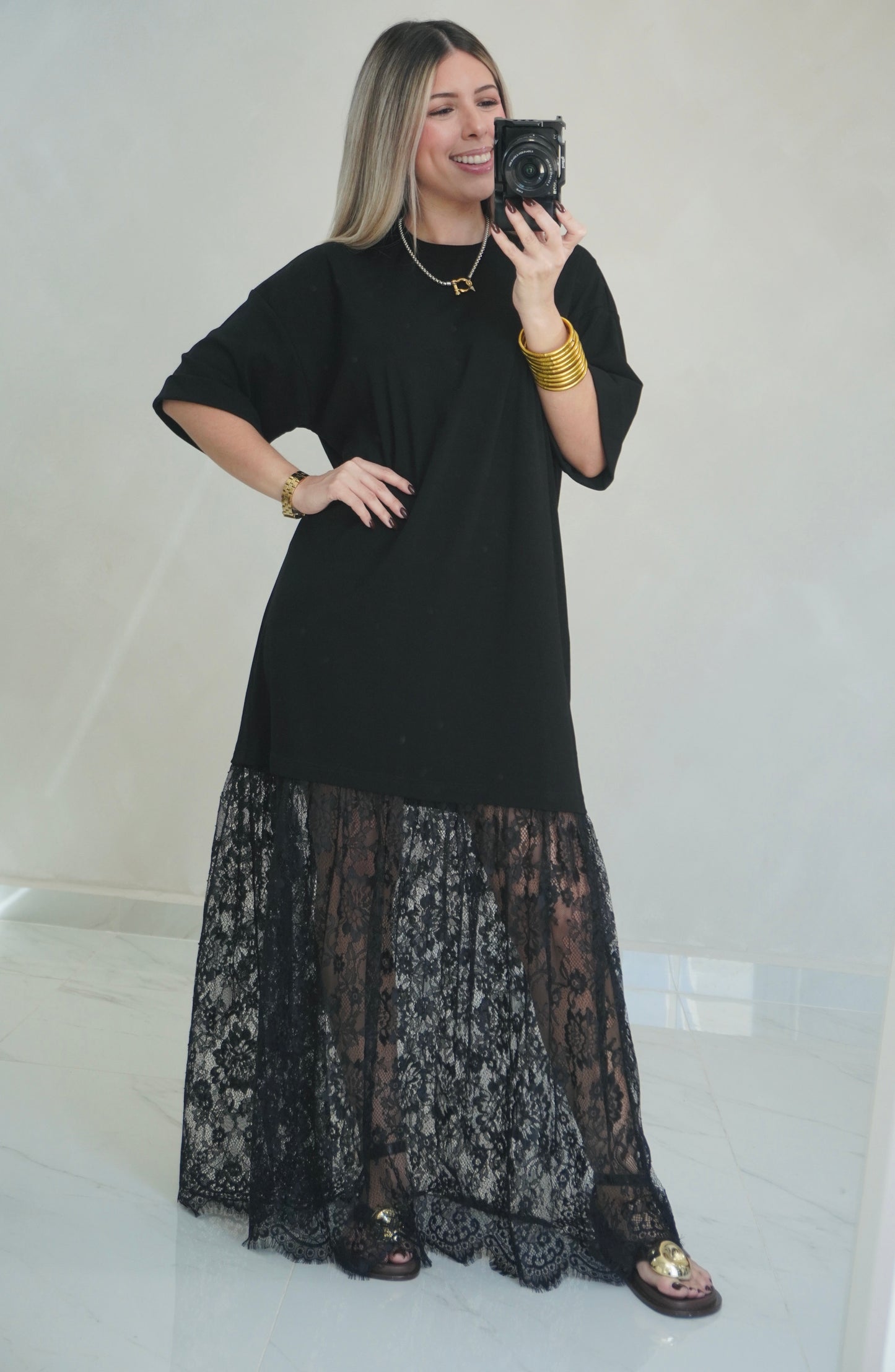 OVERSIZED SHIRT LACE DRESS