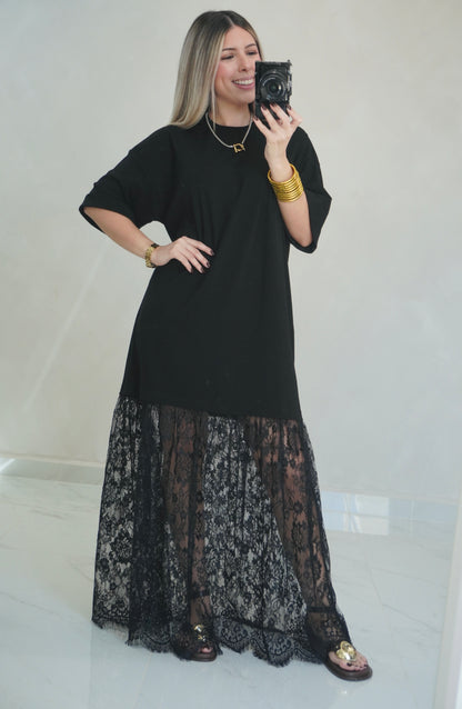 OVERSIZED SHIRT LACE DRESS